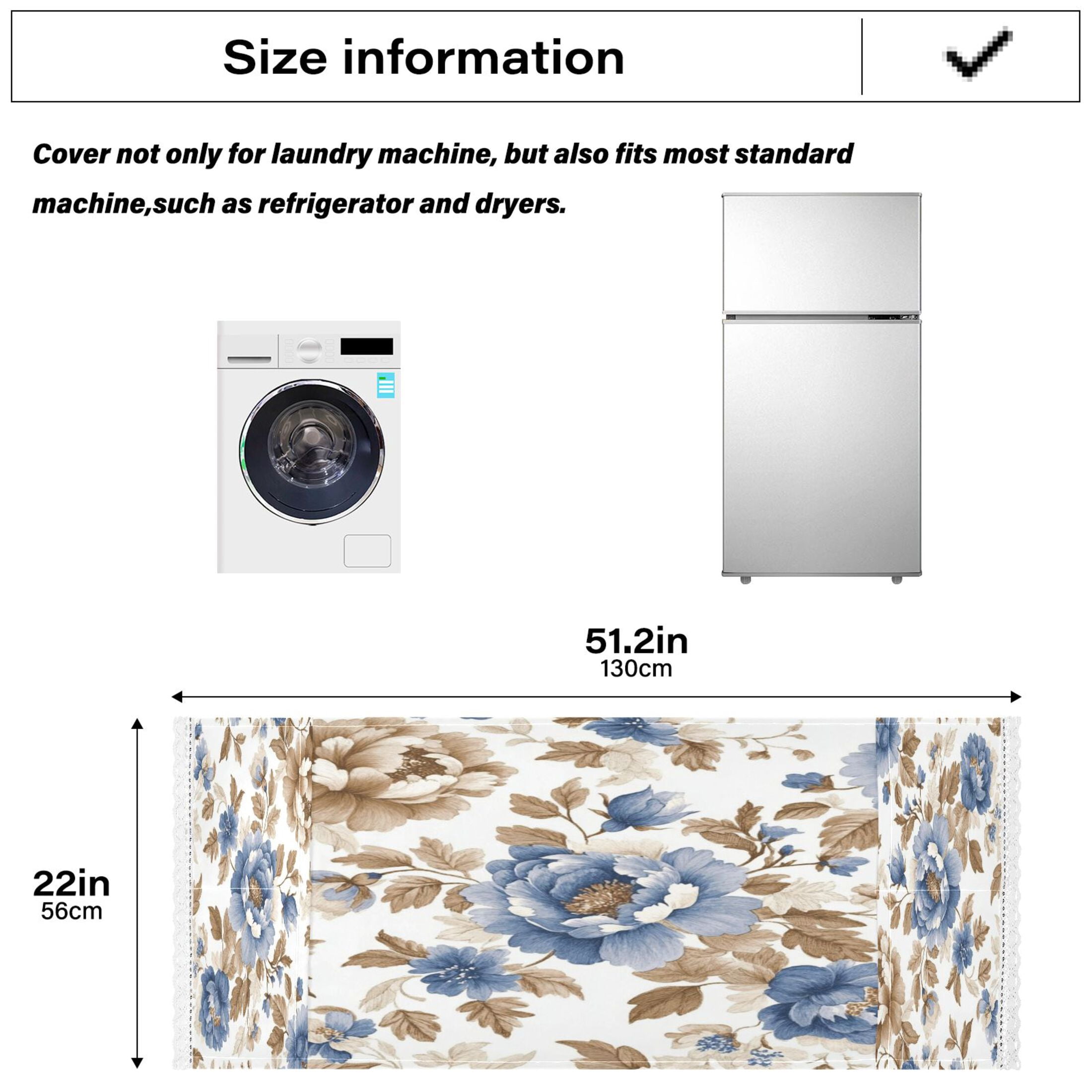 WOBOGO Blue Peonies Dead Leaves Washing Machine Cloth Dryer Refrigerator Top Cover Protective Non-Slip Mat For Kitchen Laundry