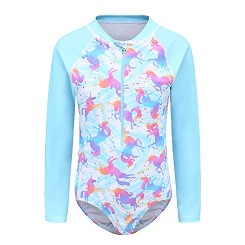 See Pic Girls Long Sleeve Rash Guard Swimsuits Unicorn One Piece Bathing Suit Kids Upf 50 Sun Protection Swim Shirts Light Blue Size 8 7 8 Other