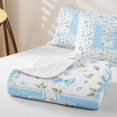 thumbnail image 4 of Feelyou Coquette Rose Letter Quilt King for Boys Girls, Cartoon Flower Bow King Coverlet Set, Blue, 3-Piece, 4 of 7