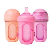 Boon NURSH® Reusable Baby Bottles with Platinum Food-Safe Silicone – Stage 2 Medium Flow – 8oz – Pink Tie Dye (3pk)
