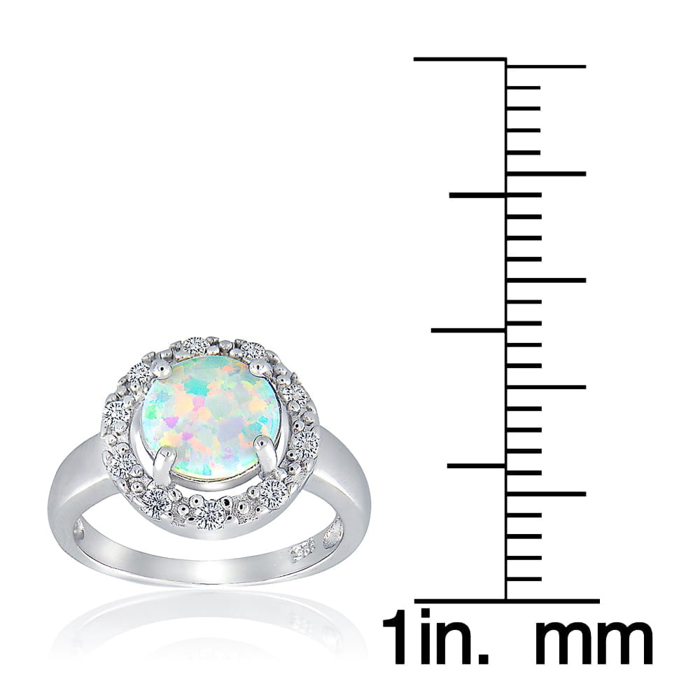 Created White Opal and CZ Sterling Silver Round Ring