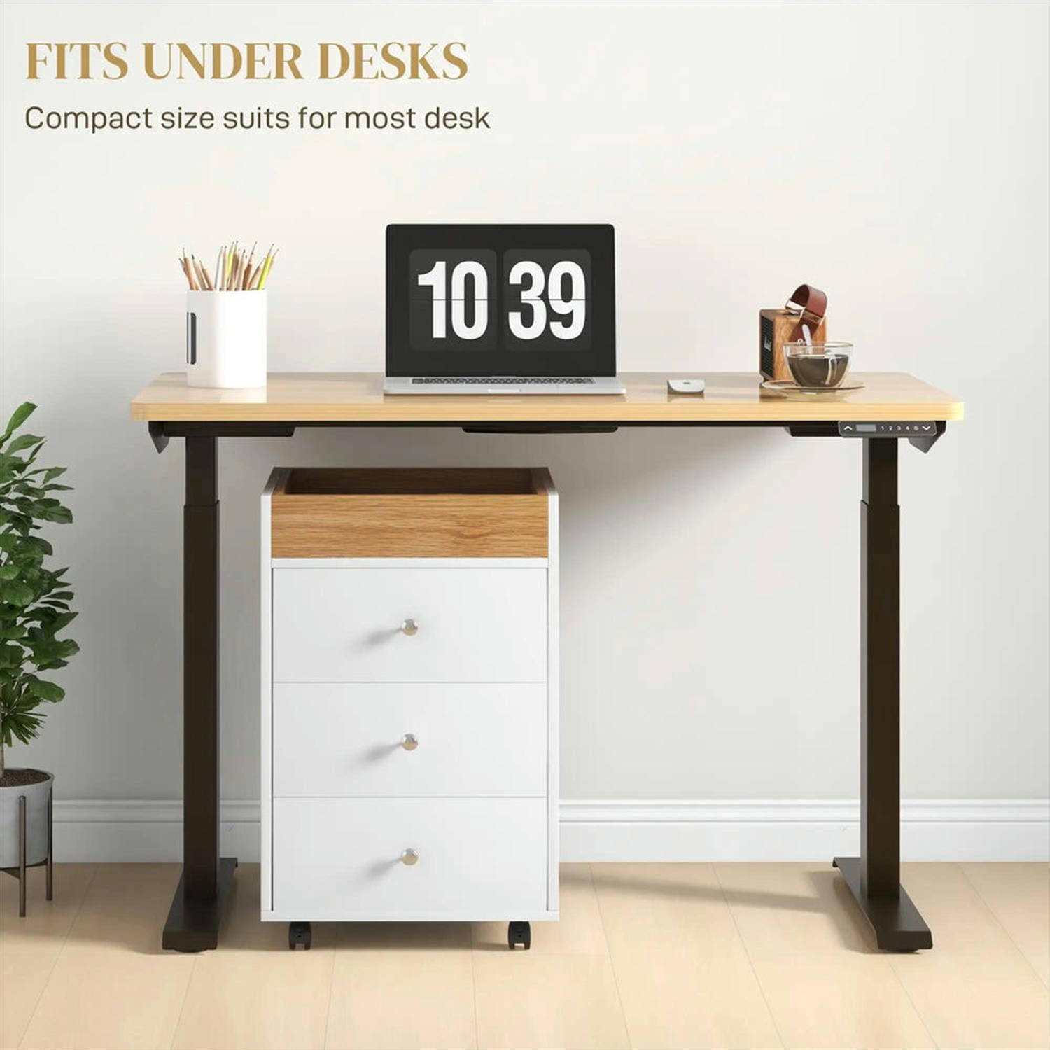 Demi Bonn Rolling Filing Cabinet with Castors, Modern 3 Drawer File Cabinet with Top Tray Under for Home Office, Desk Printer Stand, White