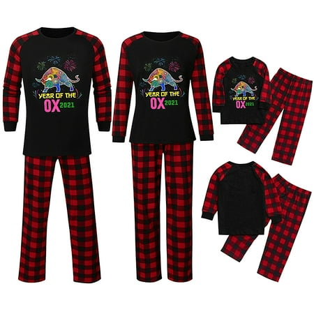 

Fanvereka Family Matching Christmas Parent-child Red Long Sleeve Plaid and Letters Printed Pattern Tops and Pants Nightwear Set