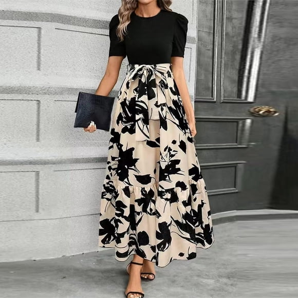 Weiqiqre Womens Dresses Summer Ruffle Short Sleeve, Flowy Floral Dress for Vacations & Daily