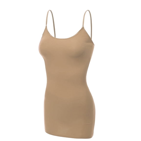 Essential Basic Women's Basic Casual Long Camisole Adjustable Strap Cami Layering Top Plus Size, 1xl, Khaki