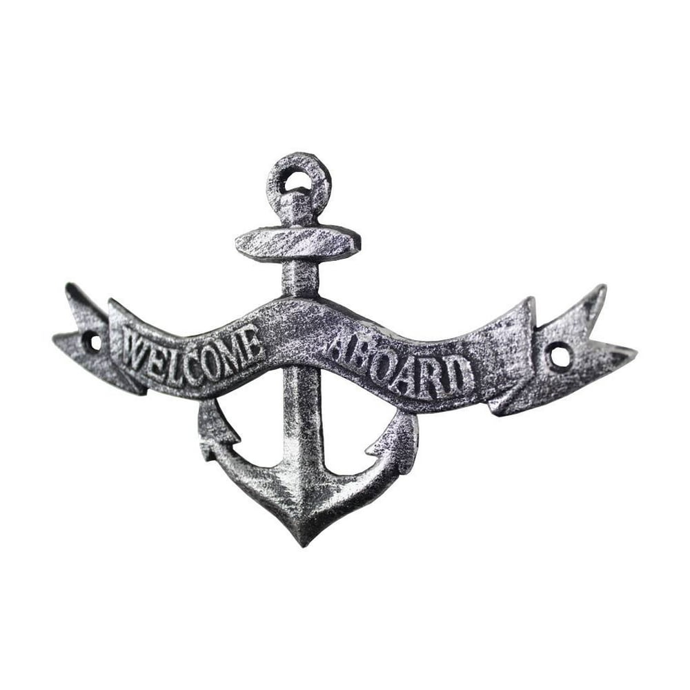 hampton nautical antique silver aboard sign 8" metal wall art