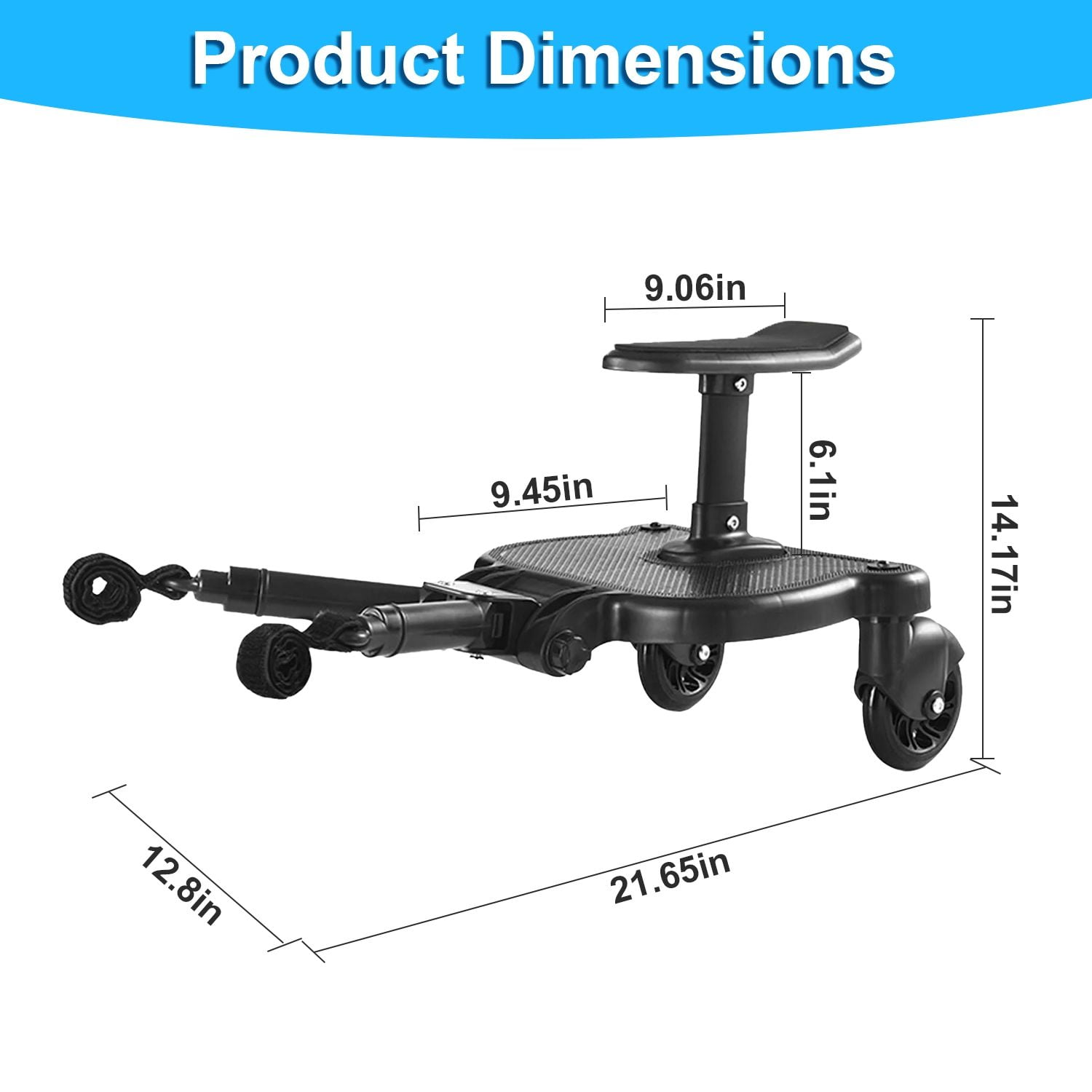 2 In 1 Universal Stroller Board Sit & Stand Buggy Wheeled Board Toddler Stroller Attachment with Detachable Seat for 3-7 Years Old