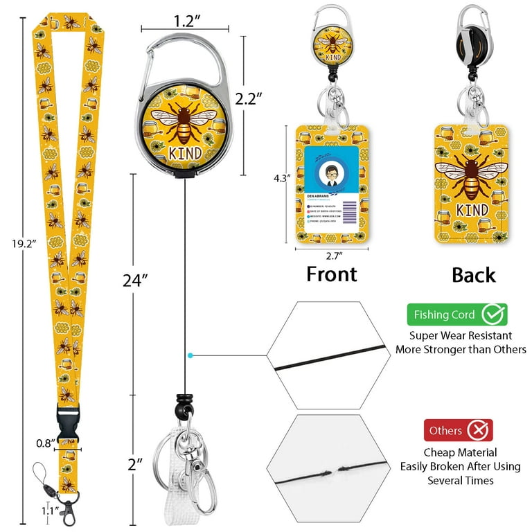 Cute Bee Kind Lanyards for Id Badges, Retractable ID Badge Holder with  Detachable Lanyard, Fashionable Badge Reel Heavy Duty with 360 Degrees  Rotate Carabiner Clip, Nurse Teacher Office Gifts 