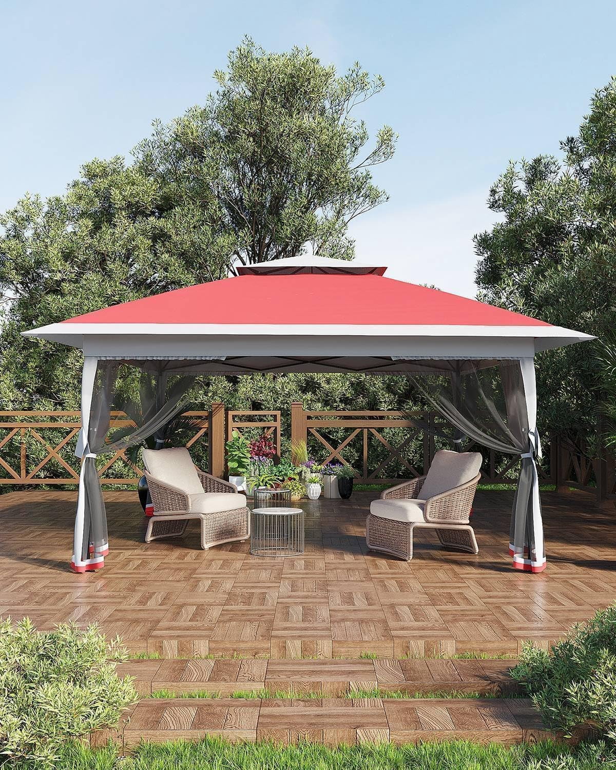 12x12 Gazebo,Outdoor Canopy Tent,Outdoor Gazebo with 4 Sandbags,Double Tiers,Screened Shelter with Netting for Patio Garden Backyard Party Camping