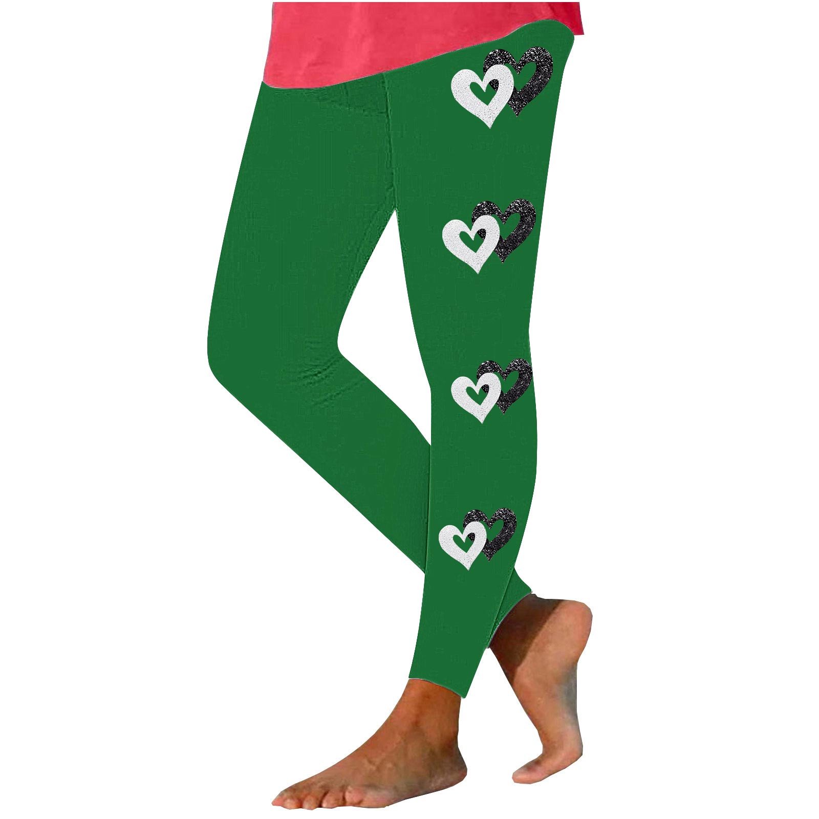 BLVB Women Valentines Day Leggings Heart Printed Tights High Waist Workout Yoga Pants Valentines Day Gifts