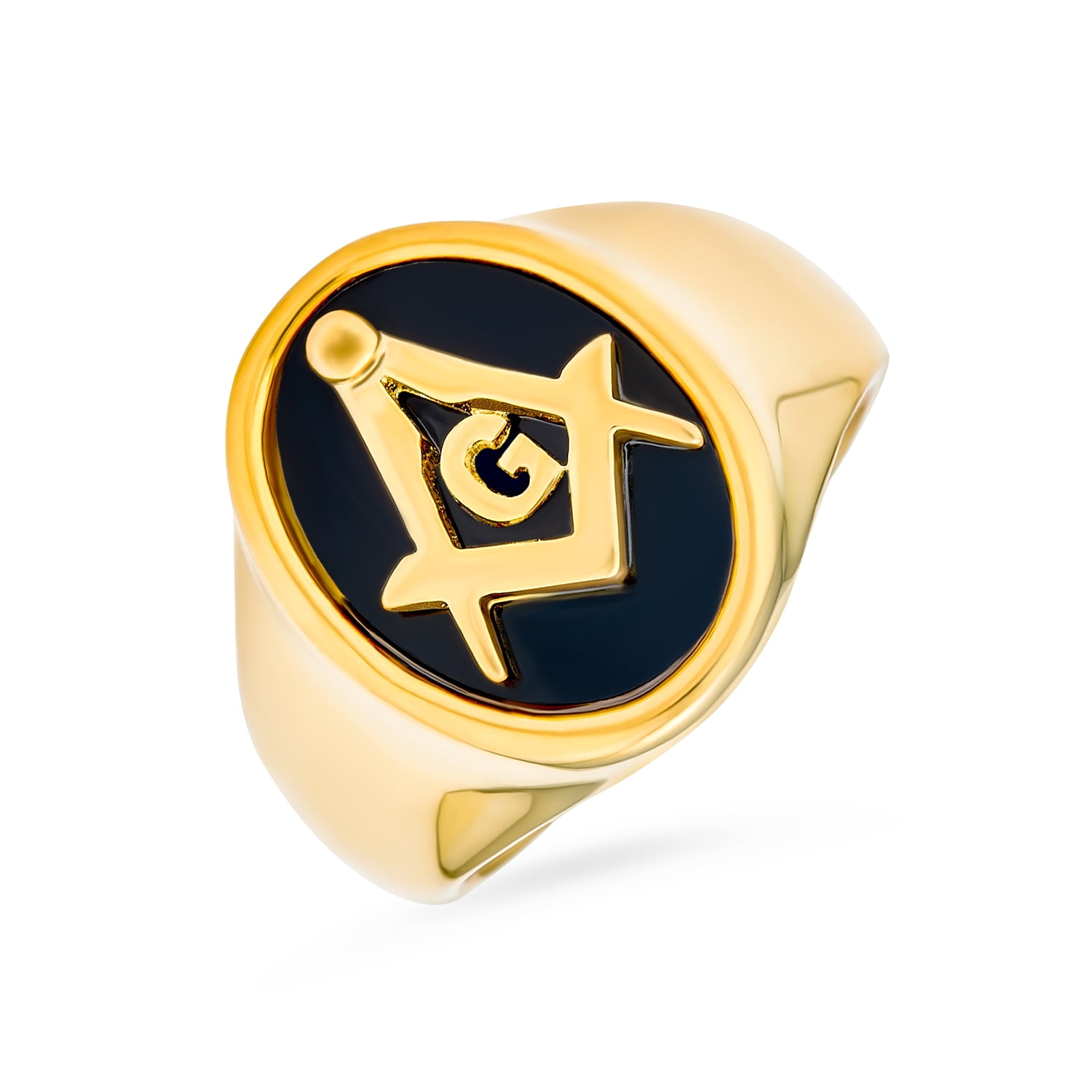 Mens Square Blue Masonic Mason Logo Gold Finish Ring Size 14 