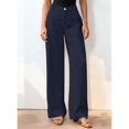 thumbnail image 4 of Women Wide Leg Pants High Waisted Spring Business Casual Outfits Trousers Palazzo Pants Pockets Navy Blue S, 4 of 7