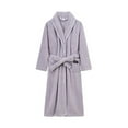 thumbnail image 3 of TEAJOPSUU Plush Bathrobes for Women Casual Long Sleeve Robes Solid Ribbed Fleece Full Length Bathrobes with Pocket Purple, 3 of 4