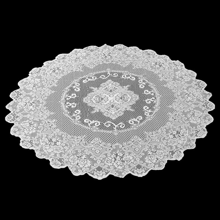 59 Inch Round White Lace Tablecloth, Elegant Table Cover for