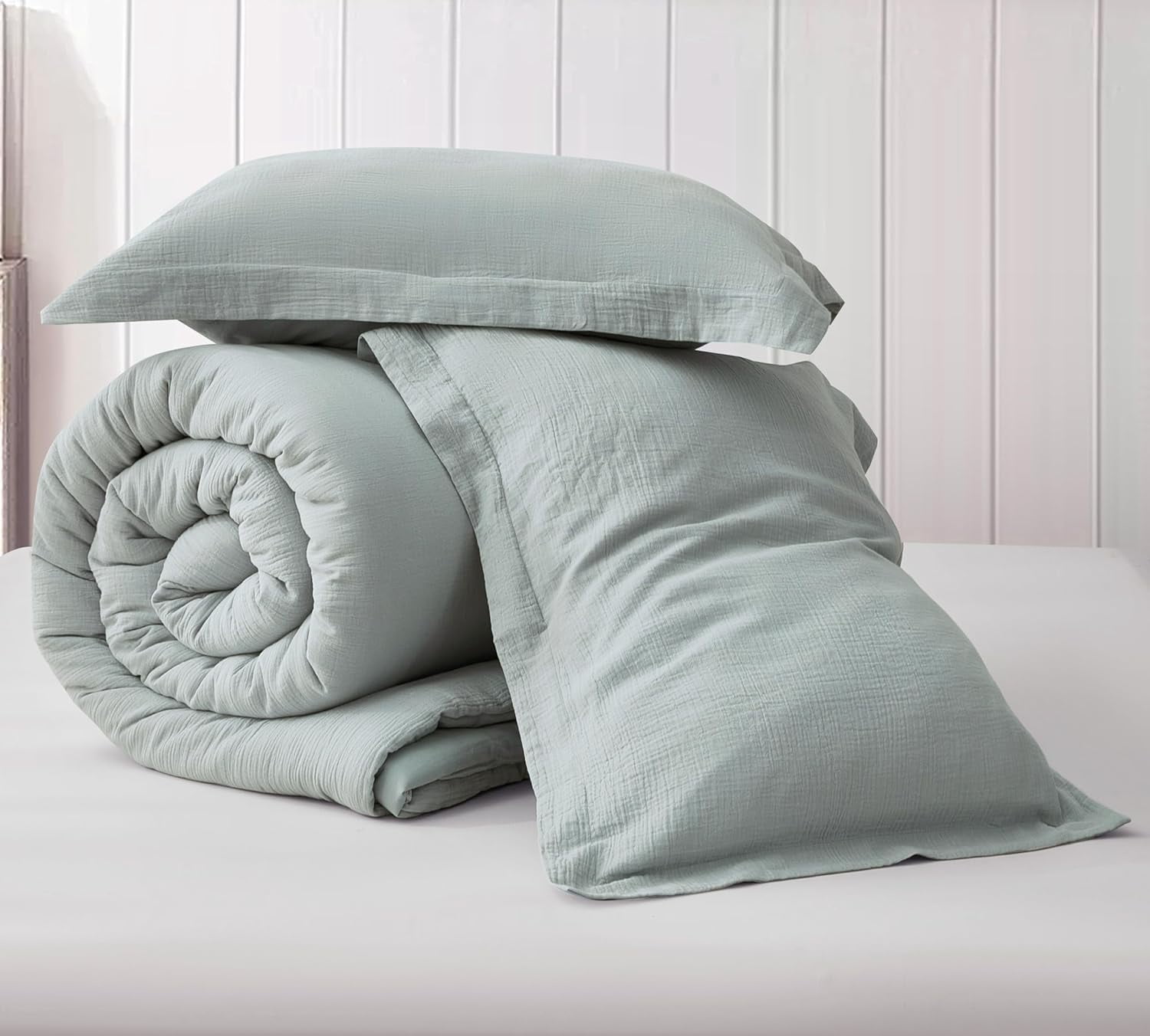Chezmoi Collection Breeze 3-Piece 100% Cotton Muslin King Comforter Set, Light Blue-Gray Soft Washed Cotton Gauze Comforter, Lightweight Breathable Bedding for All Season