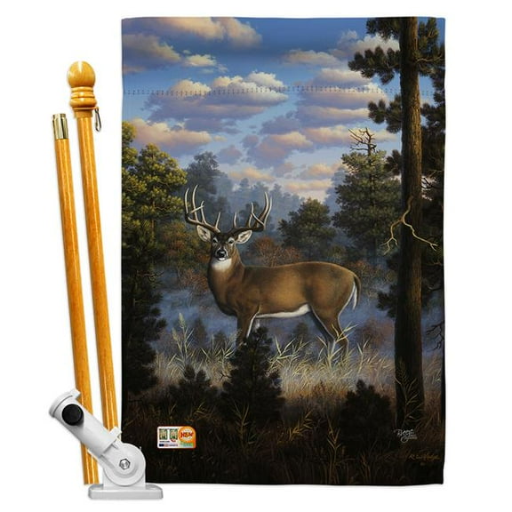 Breeze Decor BD-WL-HS-110061-IP-BO-D-US12-AL 28 x 40 in. Morning Light Nature Wildlife Impressions Decorative Vertical Double Sided House Flag Set with Pole Bracket Hardware