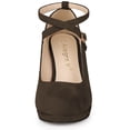 thumbnail image 4 of BLISSFUL STEP Women's Shoes Platform Round Toe Cross Strap Buckle Closure Stiletto Heel  Mary Jane Pumps Dark Brown 7, 4 of 6