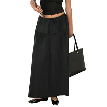 MIPREWUY Women Loose A-Line Skirt Solid Color Casual Summer Elastic Drawstring Skirt for Beaches Club Streetwear
