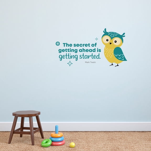 Getting Started Cute Owl Life Quote Cartoon Quotes Decors Wall Sticker Art Design Decal for Girls Boys Kids Room Bedroom Nursery Kindergarten Home Decor Stickers Wall Art Vinyl Decoration (20x40 inch)