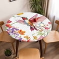 thumbnail image 5 of Watercolors Bird Flower Elastic Fitted Round Table Cover Orange Floral Plant Waterproof Outdoor Tablecloth for Holiday Party, Picnic, Patio & Dining Fits Tables Up to 55"-60", 5 of 8