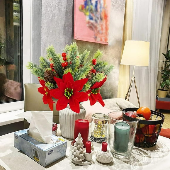 Bouquet Simulation, Needle Flower Arrangement, Fake Green Red Berry Home Festive Decoration, Artificial Floral Arrangement, Christmas Home Decor, Wedding Party Centerpiece, Office Desk Accents,