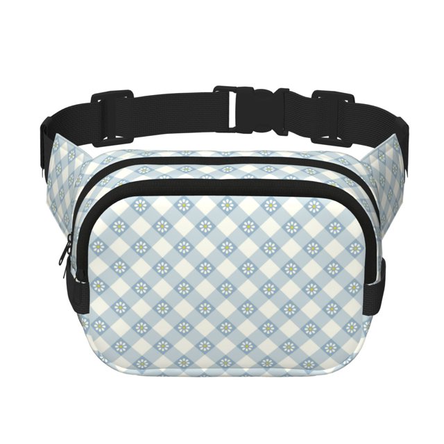 Balery Daisy Plaid Blue Mochila Cinturón para Mujeres y Hombres, Bolsa de Cintura Impermeable de Doble Capa con Correa