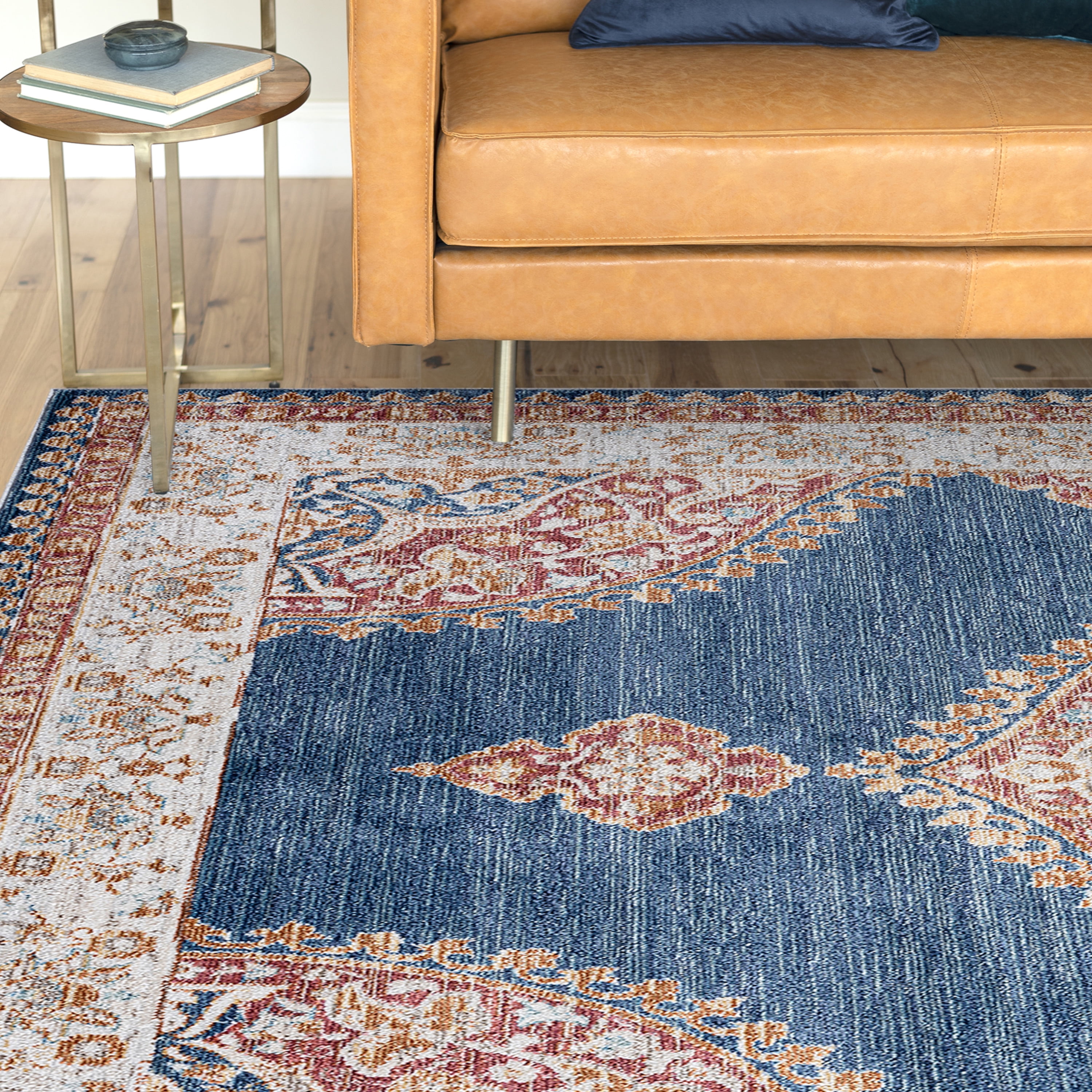 Traditional 8x10 Area Rug (7'11'' x 10'3'') Medallion Navy, Cream Living Room Easy to Clean