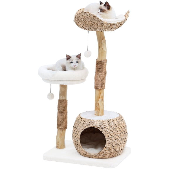 40" Wooden Cat Tree, Multi-Level Cat Tower with Jumping Platforms, Cat Condo & Basket Beds, Indoor Cat Furniture for Kittens and Cats