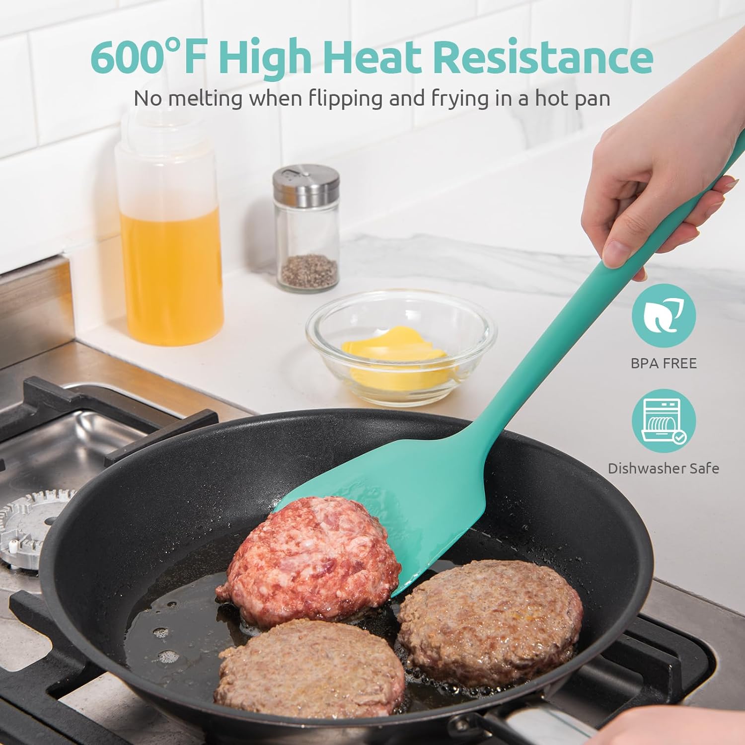 U-Taste Heat Resistant Silicone Turner Spatula Set, 2-Piece, Aqua photo 8