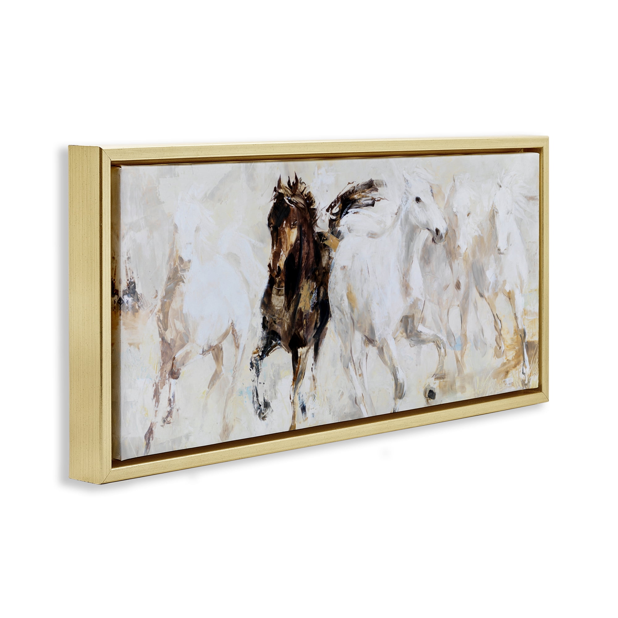 Stupell Industries Dancing Horses Abstract Scene Gold Framed Floater Canvas Wall Art, design by Lorenzo Collective