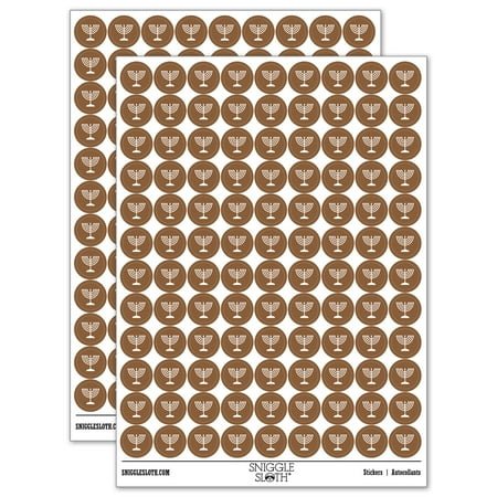Menorah Hanukkah 200+ Round Stickers - Brown - Gloss Finish - 0.50" Size