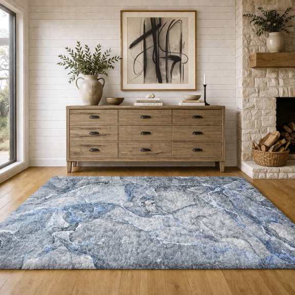 Addison Rugs Dream Shag Premium Machine Washable Transitional Watercolors Blue Rectangle Rug, 10' x 14'