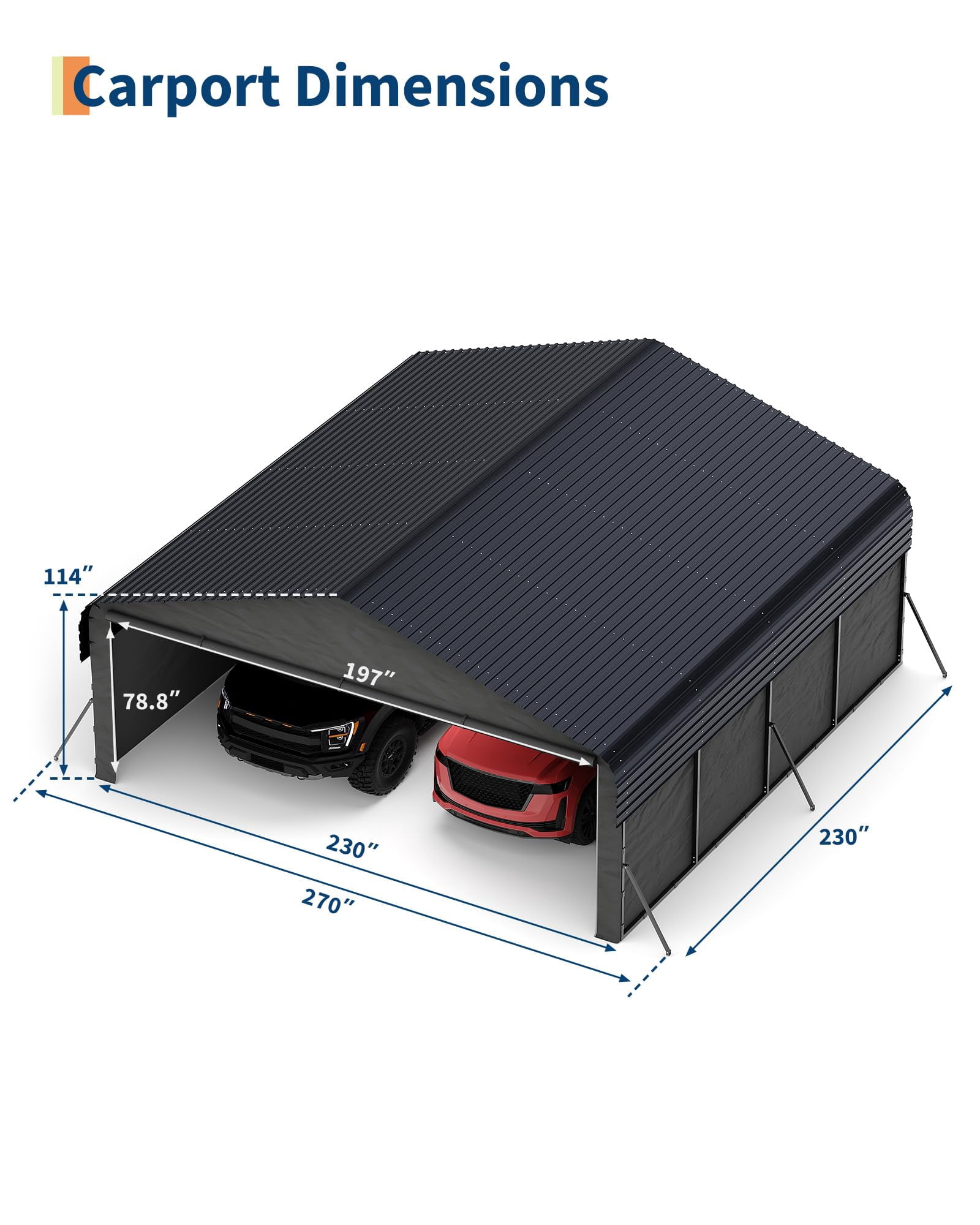 20'X20'X10' Metal Car Port for 2 Cars, Enclosed Carports with 220 g Tarp, All-Weather Use Metal Carport, for Full-Size Pickup Trucks, Bass Boats, and Tractors