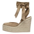 thumbnail image 2 of YDN Women Round Toe Ankle Wrap Espadrilles Sandals Platform Wedge High Heels Pumps Comfortable Date Dressy Shoes Size 7 Brown, 2 of 5