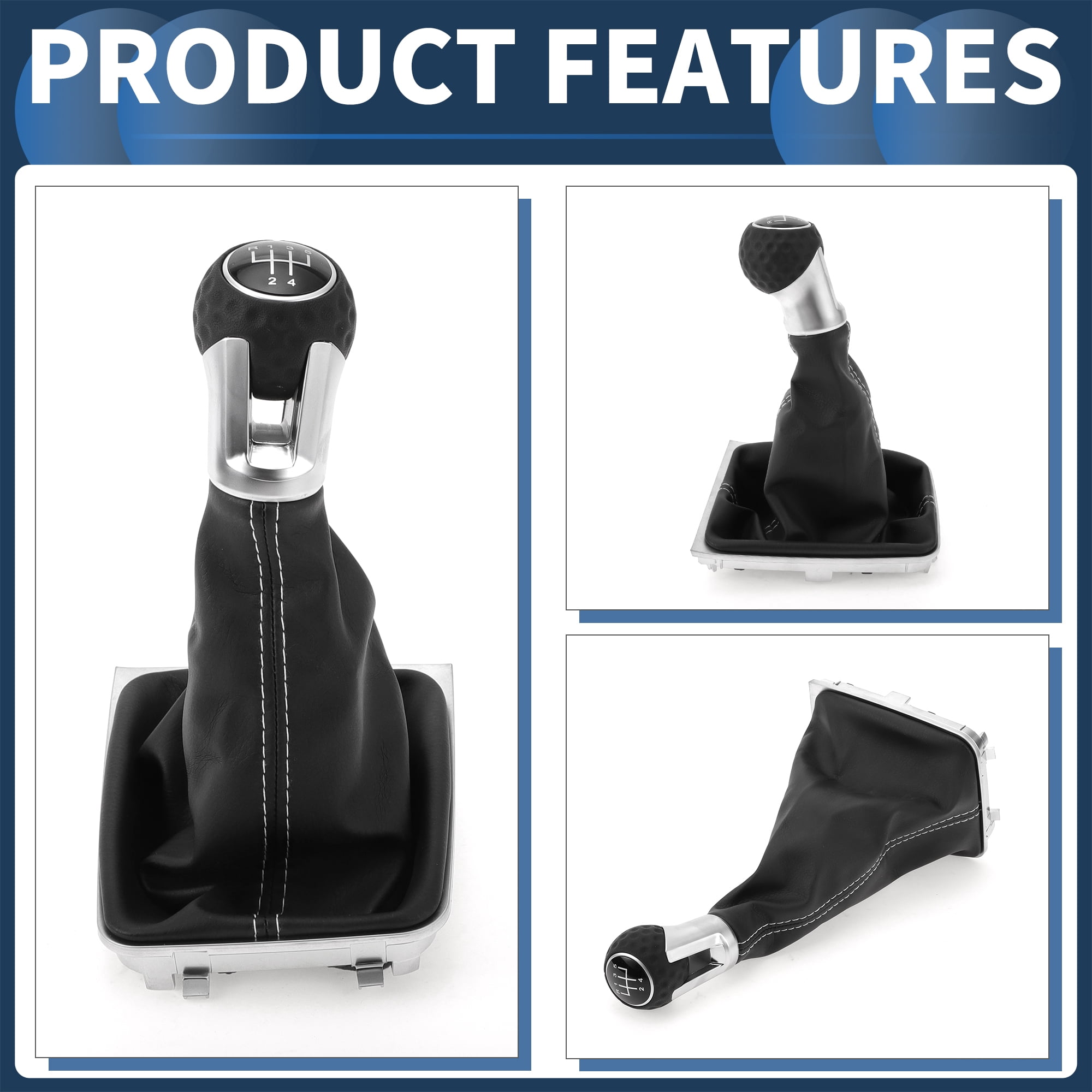 Unique Bargains 5 Speed Manual Gear Shift Knob with Cover, Gearbox Stick Shifter Lever Knob for VW Golf MK7 GTI GTD 2013-2018 Plastic Faux Leather Black White, 1 Pc