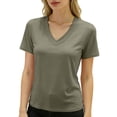 thumbnail image 2 of Delayuji Womens Short Sleeve Tshirt V Neck Casual T Shirts Basic Tee Classic Fit Plain Summer Crop Tops Work Wear M-6XL, 2 of 5