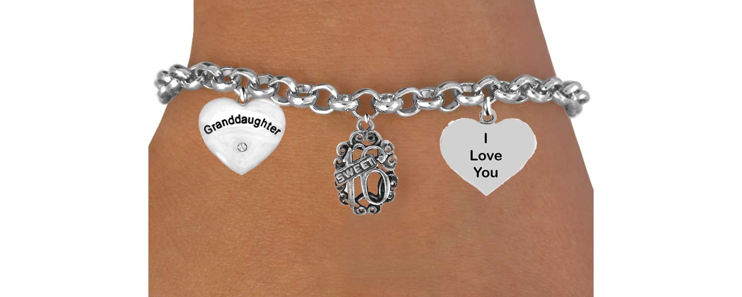Grandmother With Austrian Crystal On The Heart, Austrian Crystal Sweet Sixteen, I Love You Heart Charms.Great Gift, Adjustable Bracelet, Will fit Everyone, No Nickel, Lead, r Cadmium In The Metal©2023