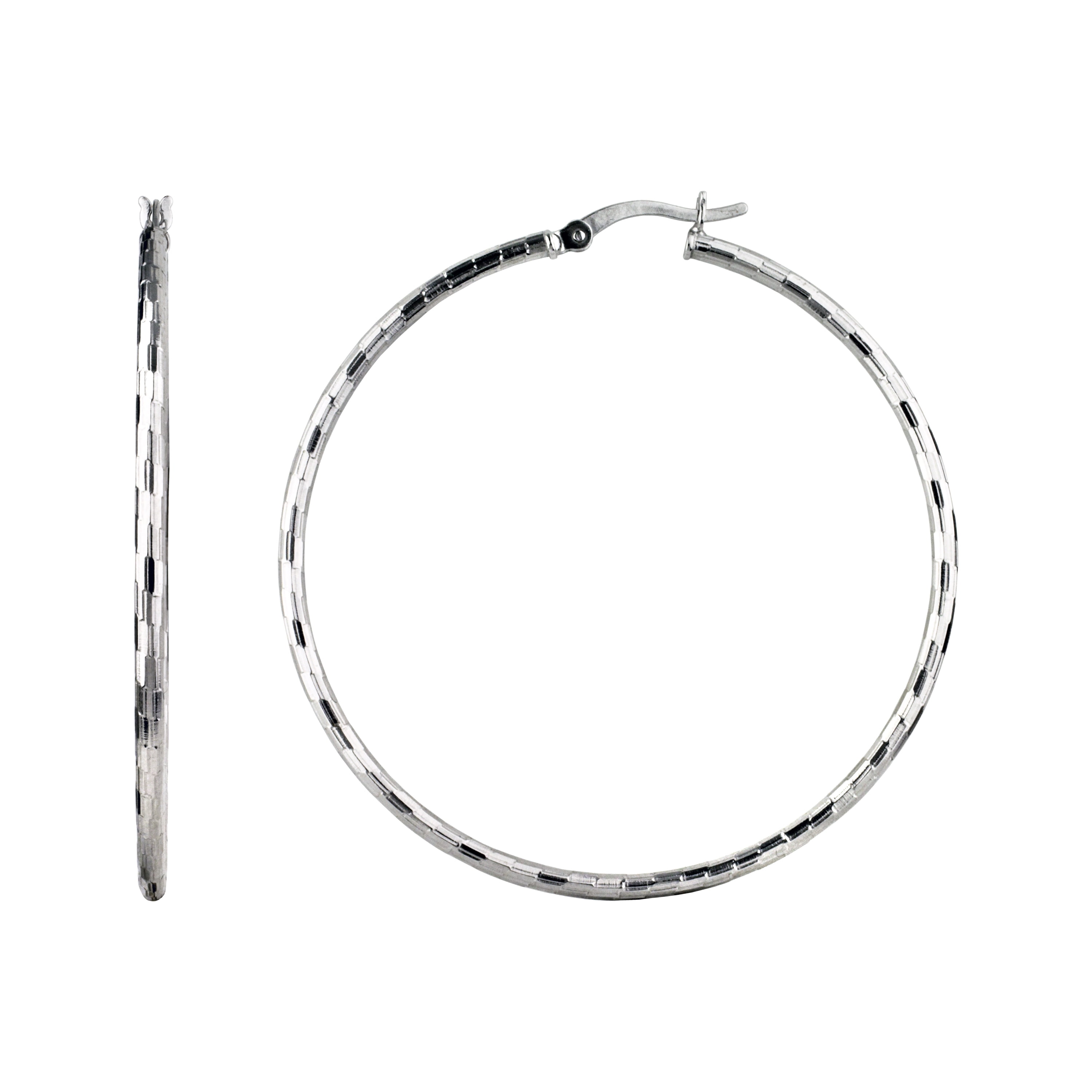 Brilliance Fine Jewelry Sterling Silver Round Diamond Cut Hoop Earrings