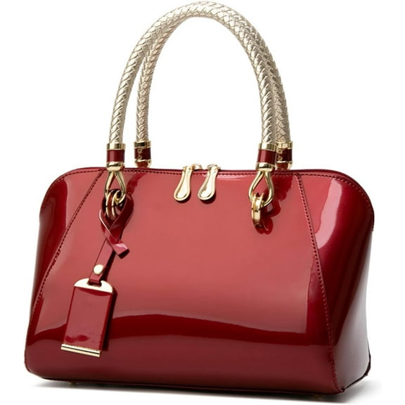 Women's Glossy Top Handle Satchel Bag PU Patent Leather Trendy Boston Bag Simple Shoulder Crossbody Work Handbag Purse