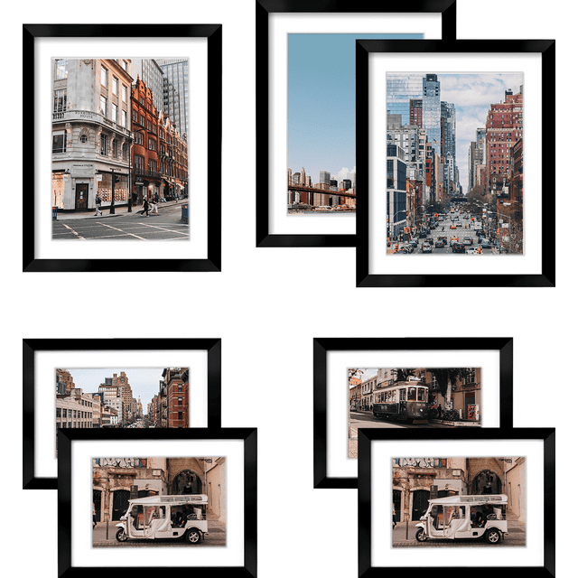 ArtbyHannah 7 Pack Black Gallery Wall Frames Sets with Decorative Ocean