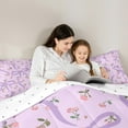 thumbnail image 4 of Homewish Bowknot Flower Floral 7 Pieces Bedding Comforter Set,Cartoon Bowtie Print Full Bedding Set,Purple Pink Fitted Sheet Flat Sheet For Girls,Microfiber Bedroom Decor Reversible, 4 of 8