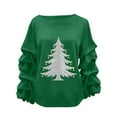 thumbnail image 2 of Yteetum Christmas Sweatshirt for Women Oversized Crewneck Christmas Tree Print Pleated Ruffle Trim Pullover Hoodless Sweatshirts Womens Casual Xmas Graphic Round Neck Loose Lantern Sleeve Sweatshirts, 2 of 5