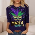thumbnail image 6 of Rciityk Carnival 3/4 Length Sleeve Womens Tops Casual Loose Mardi Gras Printed Crew Neck T-Shirt Pullover Holiday Party Tops, 6 of 6