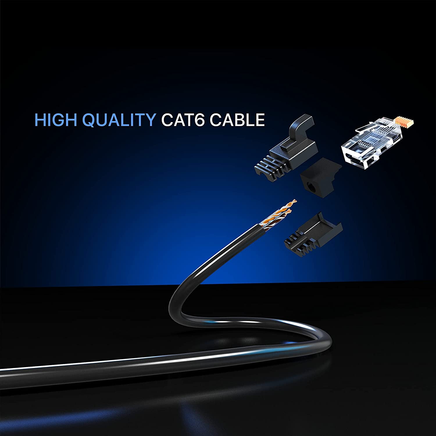 Ethernet Cable 100 ft CAT6 High Speed Internet Network LAN Cable Cord, Outdoor Waterproof (Black)