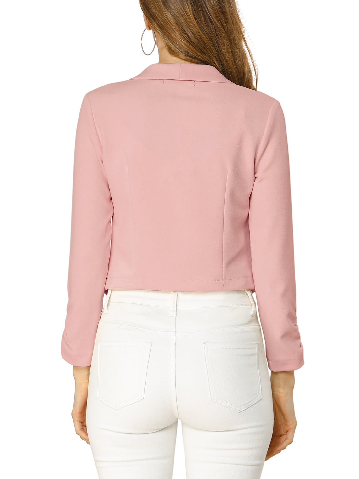 DARING DIVA Women's Notched Lapel Ruched Sleeve Crop Blazer XL Pink