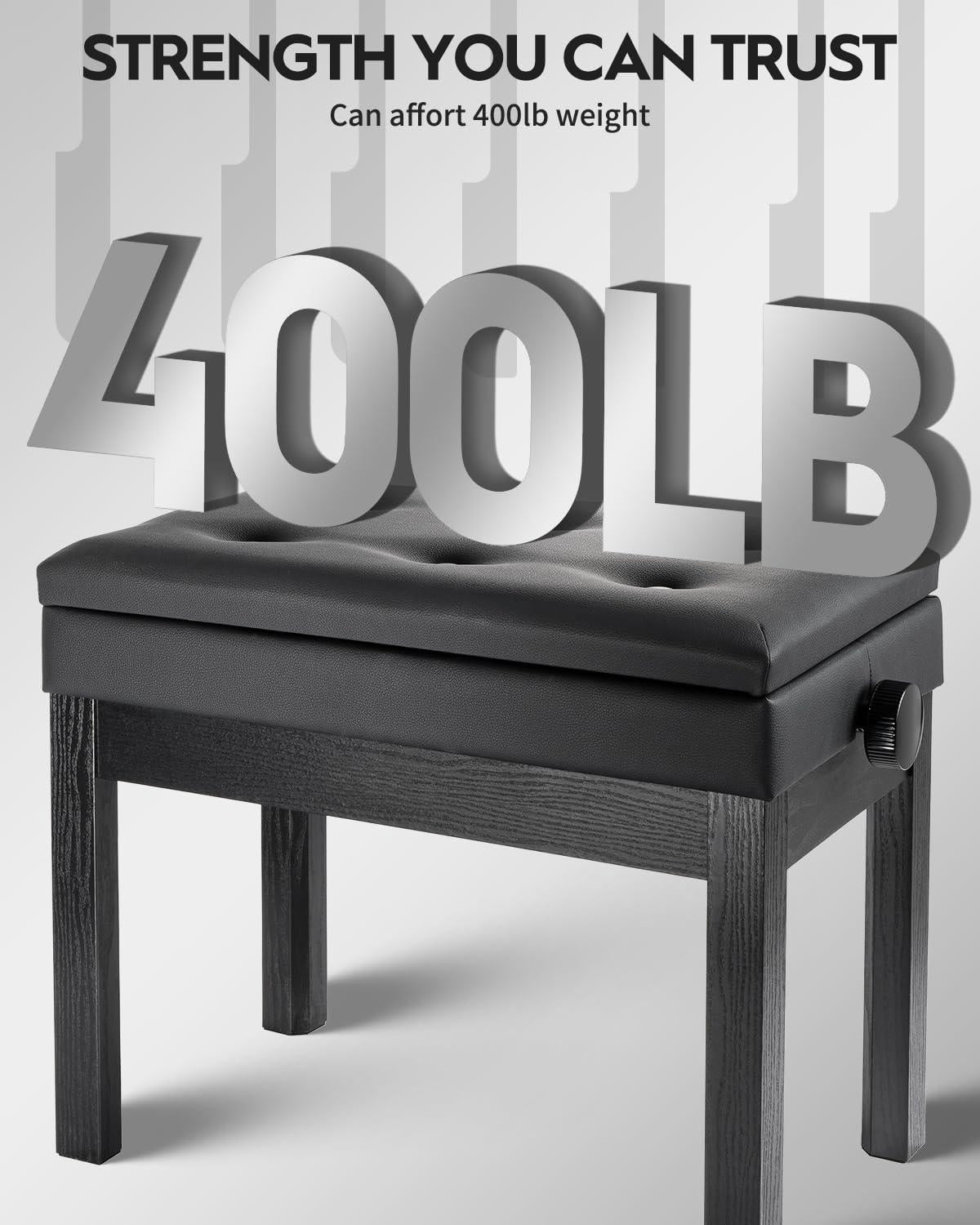 Adjustable Piano Bench With Storage  Wooden Keyboard Bookcase Stool Chair Seat High-density Sponges Cushion For Shop Music School Studio Black Spb-20