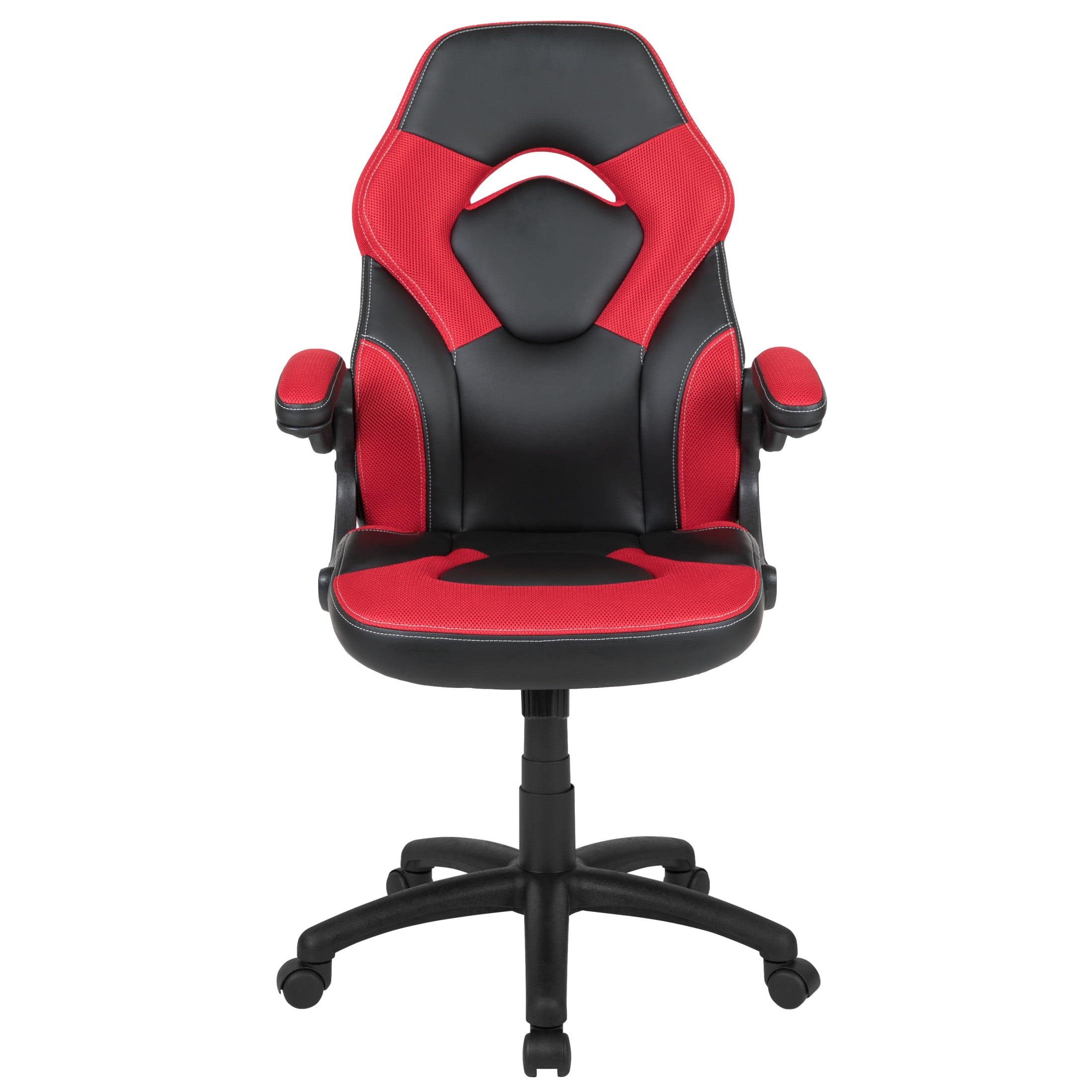 Emma + Oliver Gaming Racing PC Chair with Flip-up Arms, Red/Black LeatherSoft
