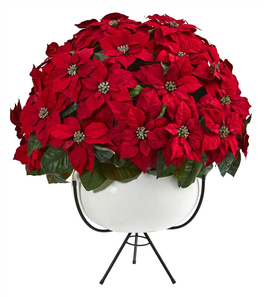 Nearly Natural 33in. Grand Poinsettia Artificial Arrangement in White