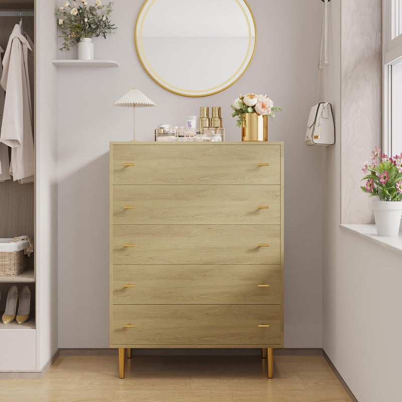 TROPOW 5 Drawers Dresser for Bedroom, 31.5" Wide Wood Rustic Chest of Drawers with Bar Handles, Vintage Design, Storage Dressers Organizer for Bedroom, Living Room, Hallway