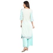 Aqua Blue Round Neck Yarn-dyed Kurta-Large